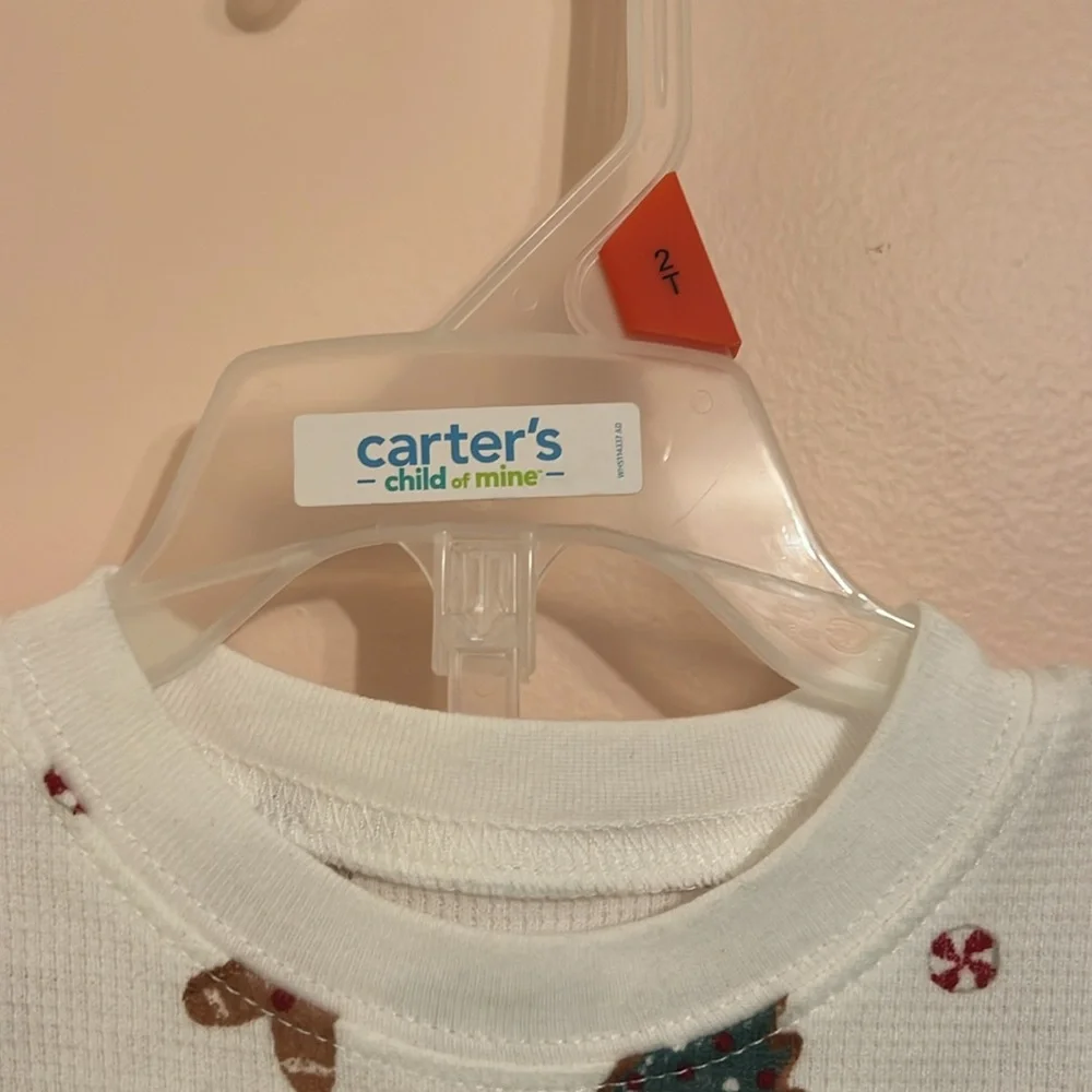 Kids Holiday Gingerbread & Tree Pajama Top - White